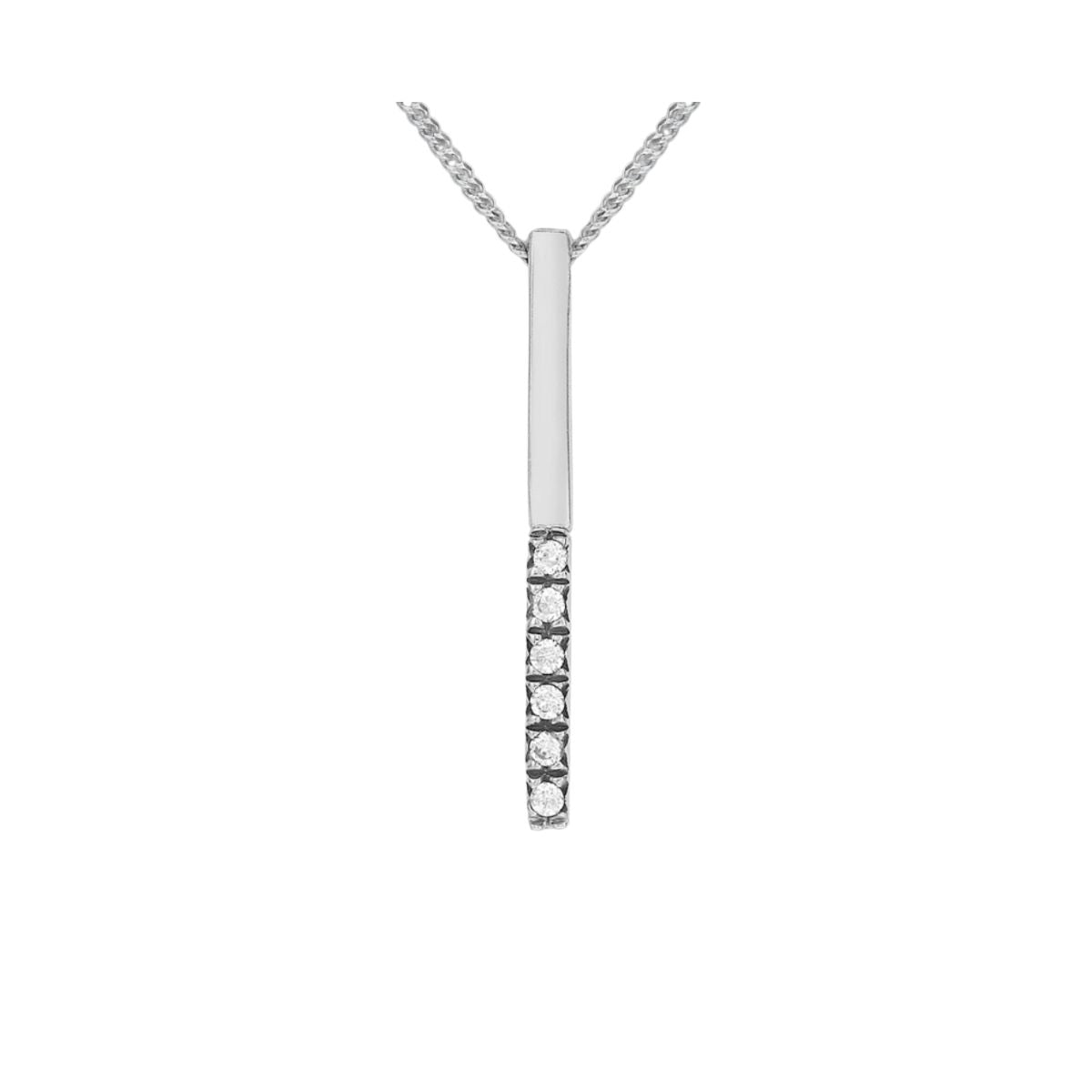 9K WHITE GOLD CZ BAR DROP PENDANT ON CHAIN NECKLACE/ 16"