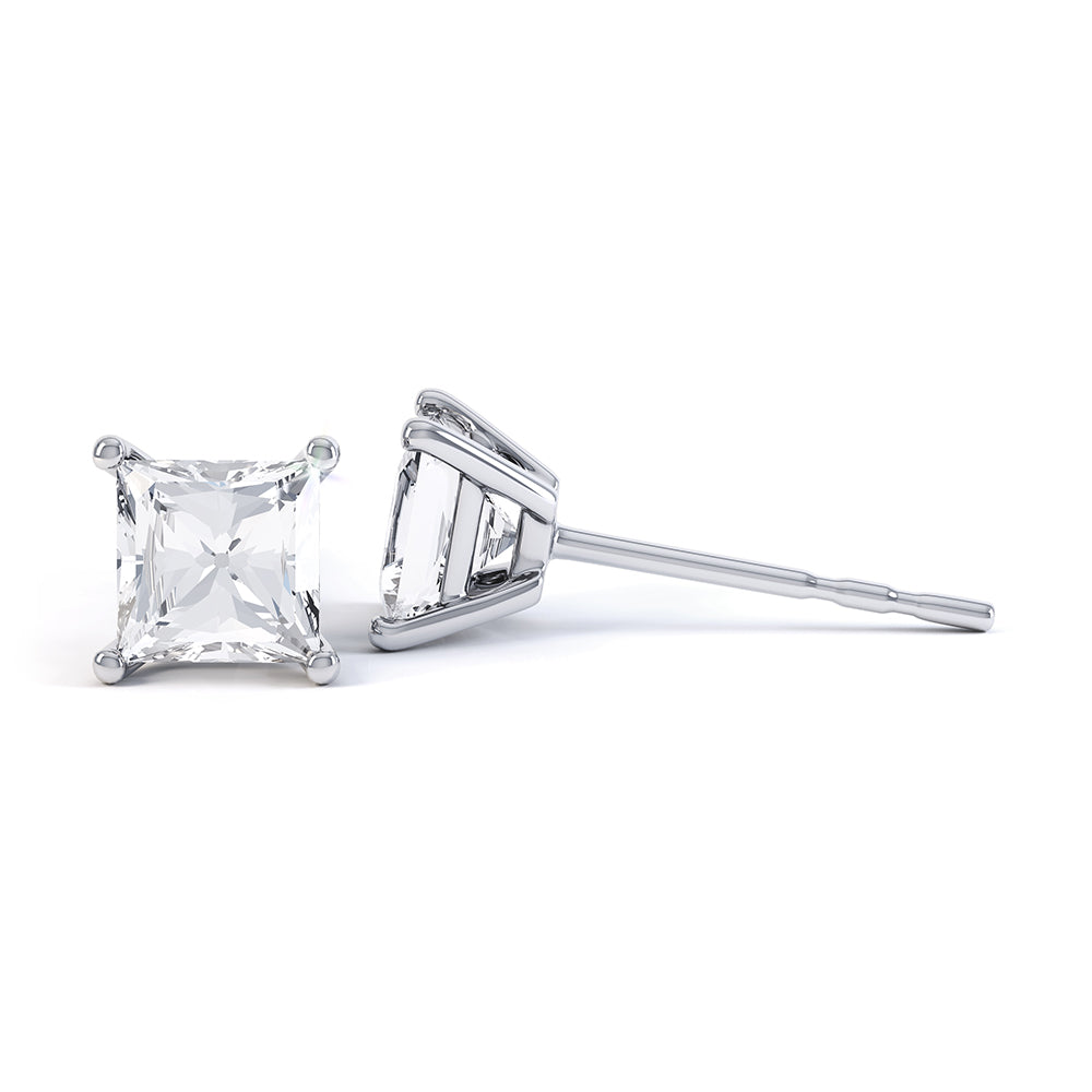4 Claw Princess Cut Diamond Studs