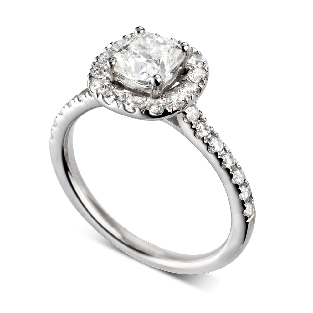 Cushion Cut Diamond Halo, Shoulder Set - JQD1024