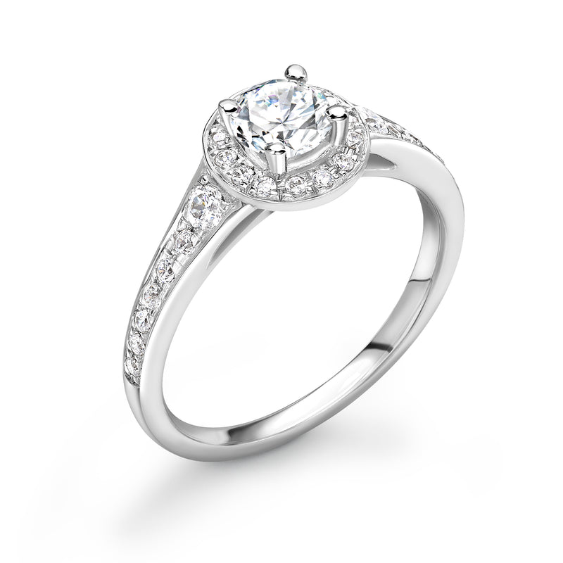 Maya - Round Brilliant Halo, Shoulder Set Ring