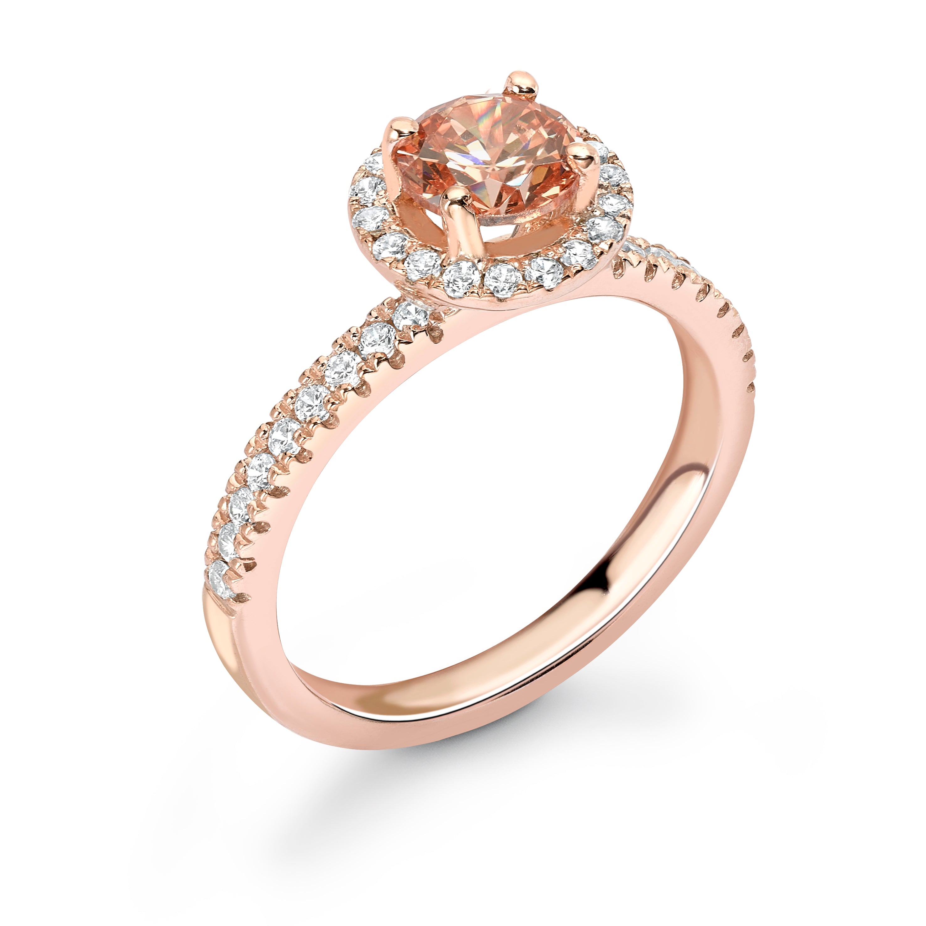 Caroline - Round Brilliant Halo, Shoulder Set Ring